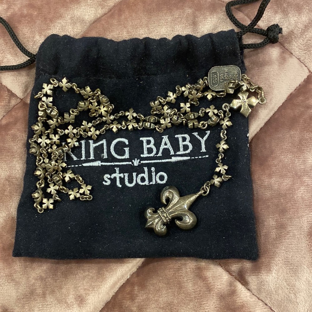 King Baby Studio Fleur De Lis Rosary Necklace/ Chain Sterling silver